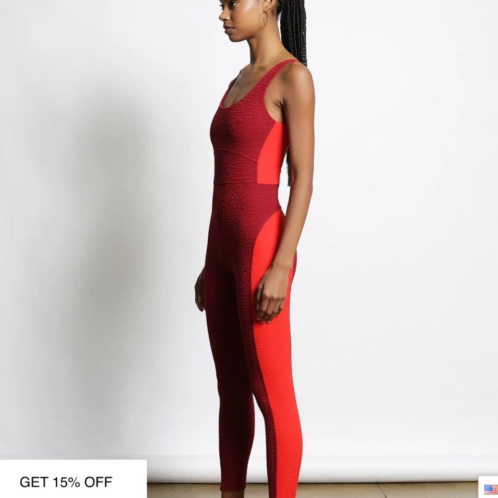 Caiman Crocodile 3D Activewear Jumpsuit in Intense Rust/Oxyfire XS